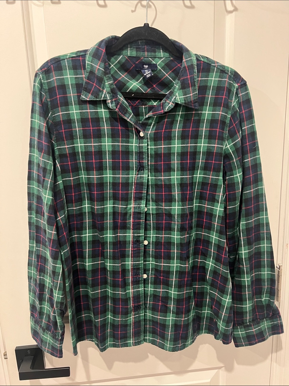 GAP Women's‎ Green and Navy Plaid Flannel Button-Down Shirt Size Large
